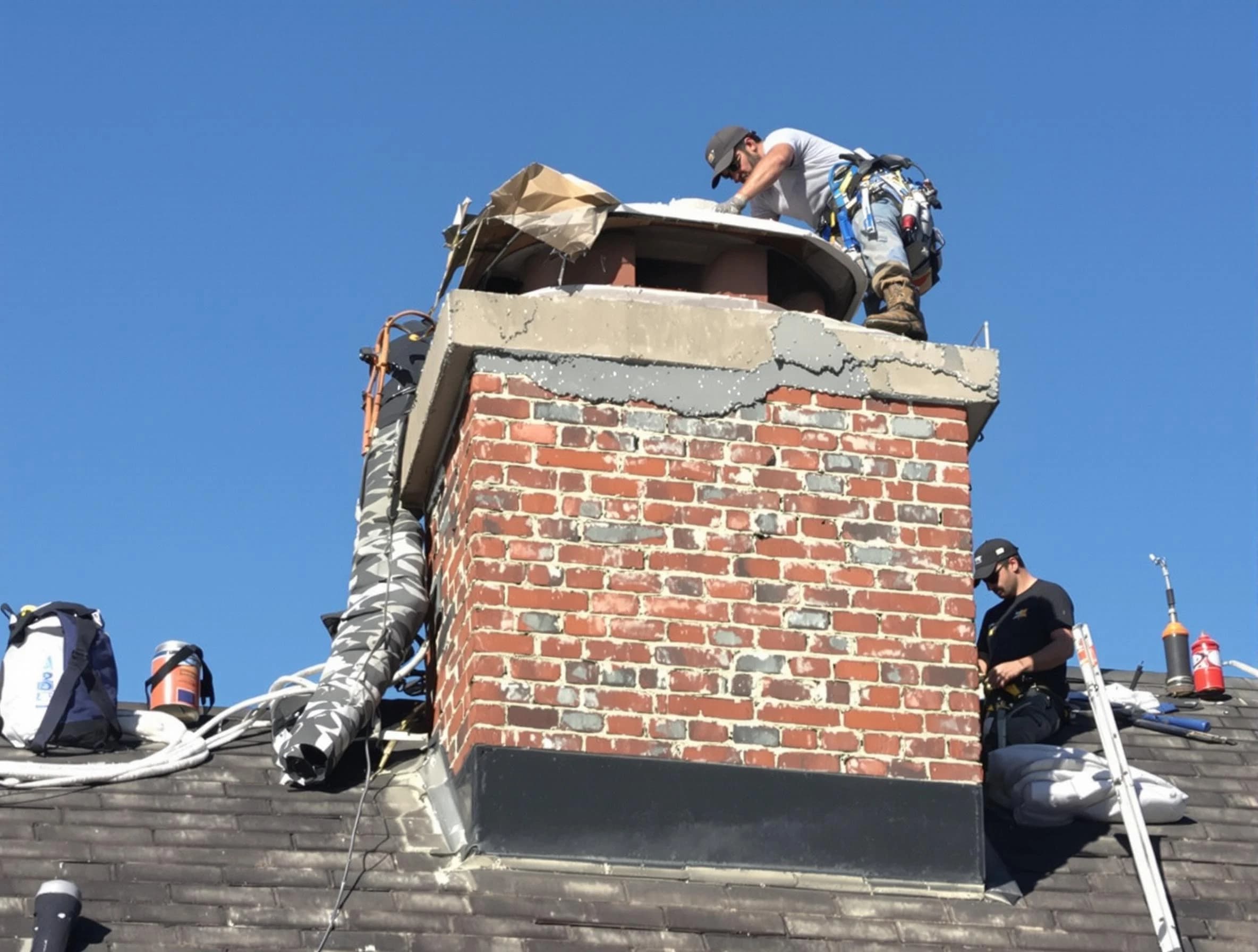 Spring Valley Chimney Sweep installing a custom chimney crown in Spring Valley, NY
