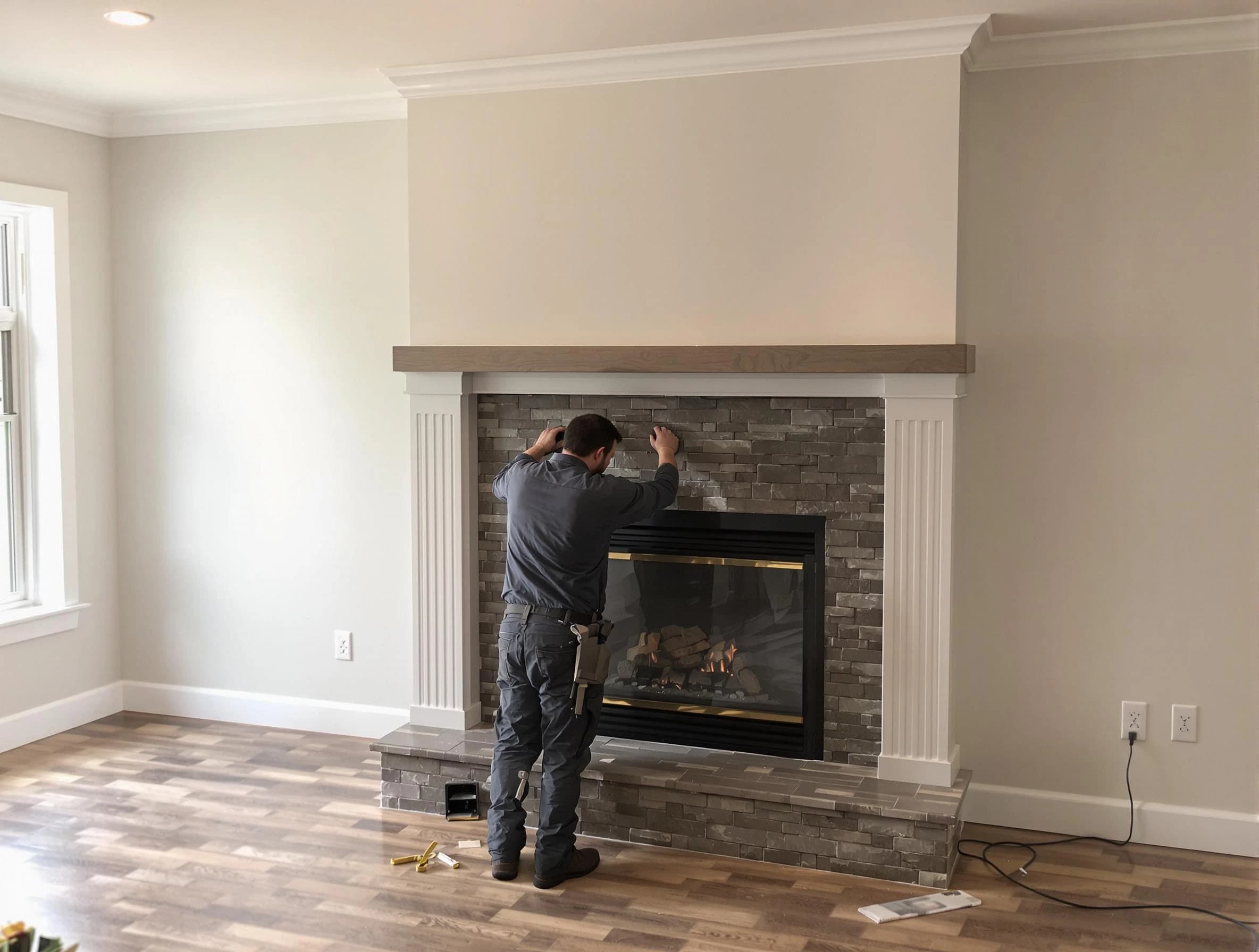 Spring Valley Chimney Sweep finishing a custom fireplace install in Spring Valley, NY