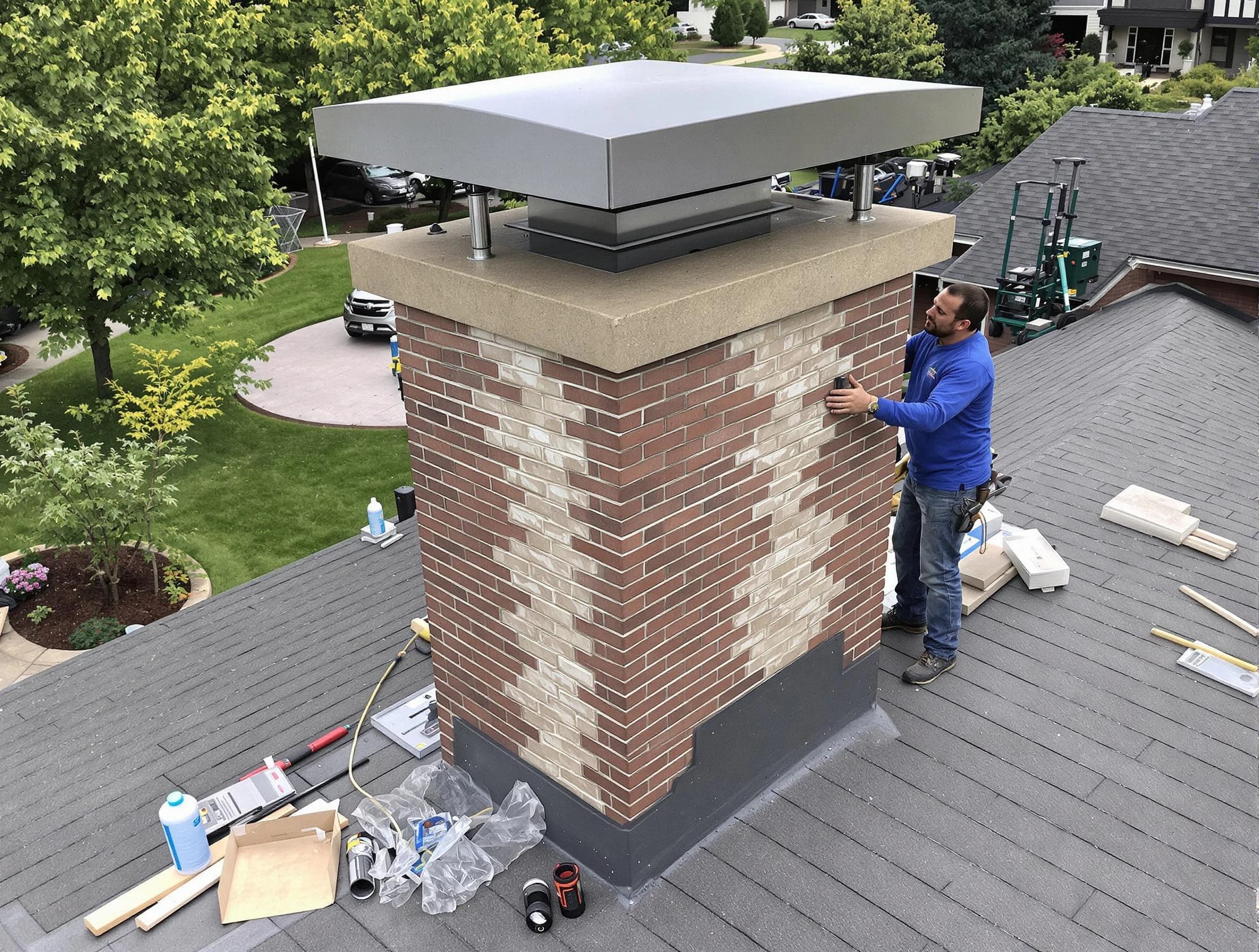 Spring Valley Chimney Sweep team working on a custom chimney remodel in Spring Valley, NY